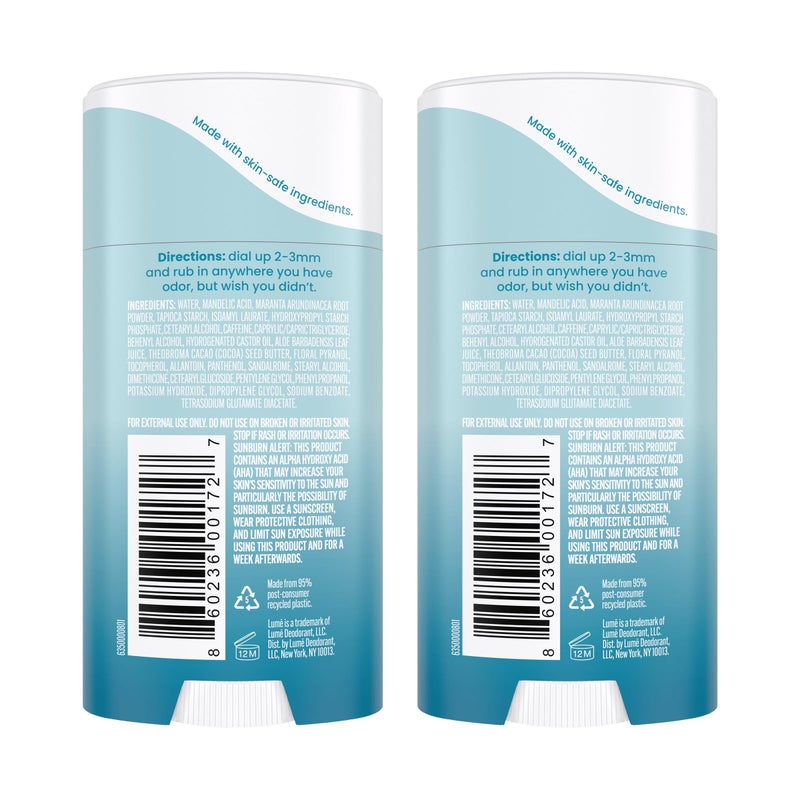 Lume Whole Body Deodorant - Invisible Cream Stick - 72 Hour Odor Control - Aluminum Free, Baking Soda Free, Skin Safe - 2.2 Ounce (Pack of 2) (Unscented) - Image 2
