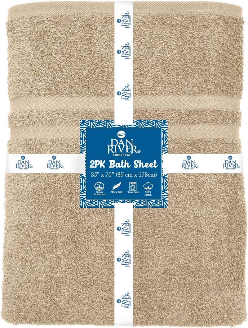 DAN RIVER 2 Pack Luxury Bath Sheets 35x70, 600 GSM, Soft & Quick Dry 100% Ring Spun Cotton Towels Ideal for Hotels, Spas, Gyms & Salons Extra Large, Tan - Image 2
