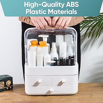 ASAB Cosmetic Storage Box with Lid Makeup Storage Organiser Box Waterproof and Dustproof Portable Handle Large Makeup Display with 3 Drawers Fully Open Clear Lid for Dressing Table Bathroom Bedroom - Image 5