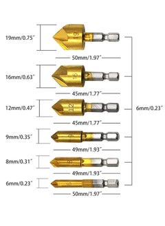 Oasisgalore Countersink Drill Bit, Countersink Drill Bit Set 6 Pcs 1/4'' Hex Shank HSS 5 Flute Countersink 90 Degree Center Punch Tool Sets.  - Image 3