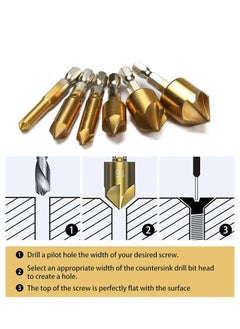 Oasisgalore Countersink Drill Bit, Countersink Drill Bit Set 6 Pcs 1/4'' Hex Shank HSS 5 Flute Countersink 90 Degree Center Punch Tool Sets.  - Image 4
