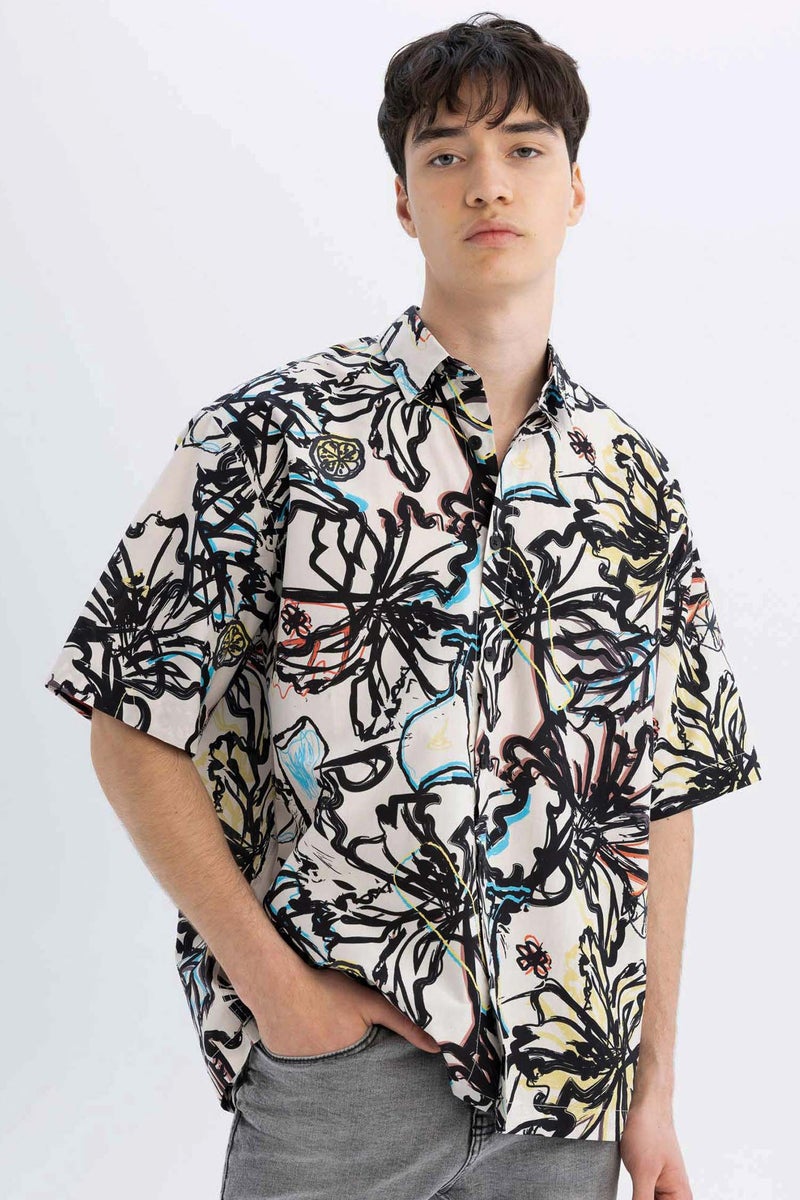 DeFacto Man Relax Fit Patterned Cotton Short Sleeve Shirt - Image 3