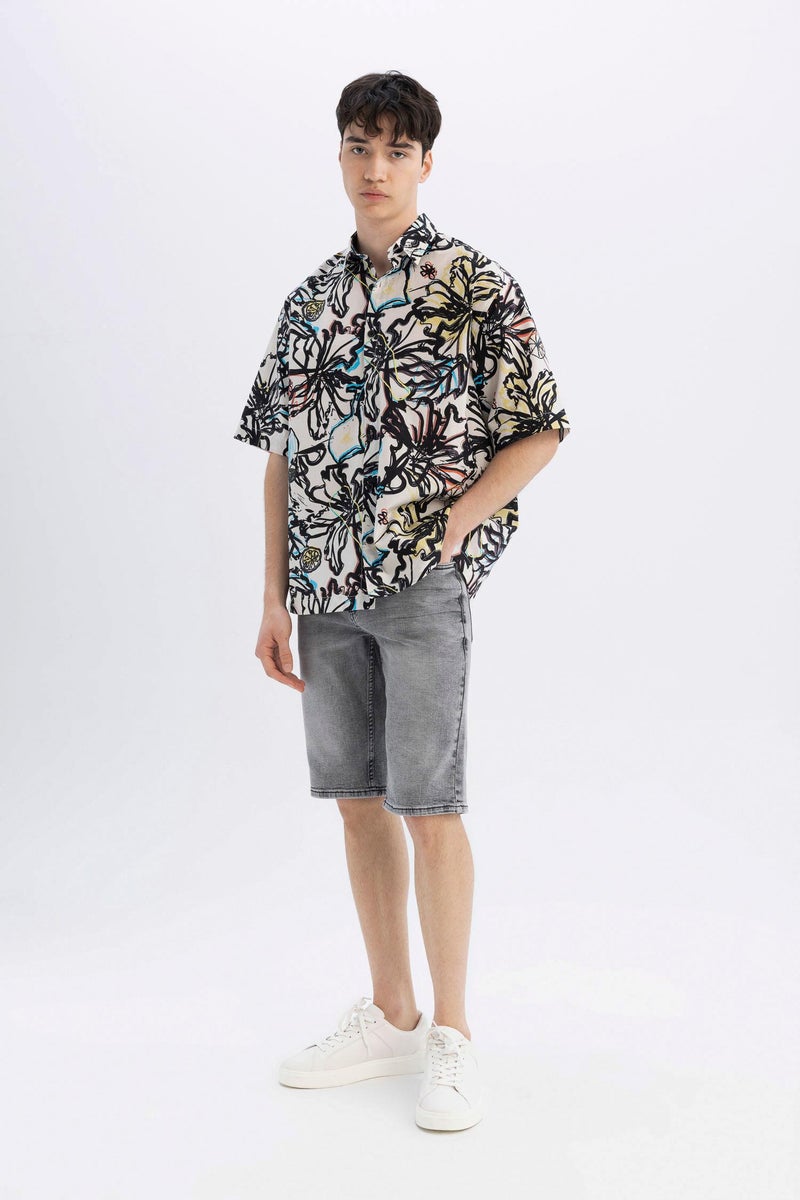 DeFacto Man Relax Fit Patterned Cotton Short Sleeve Shirt - Image 4