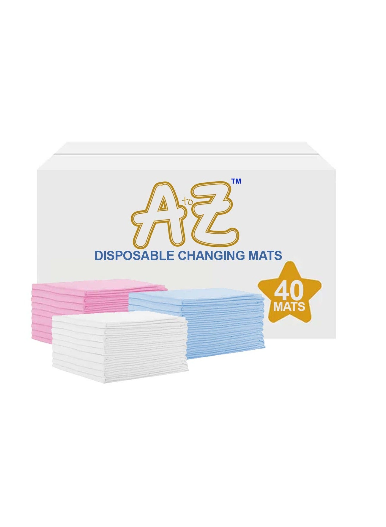 STAR BABiES A to Z  Disposable Changing Mats - 45 x 60cm - Large Pack of 40 - Blue/Pink/White-Rainbow