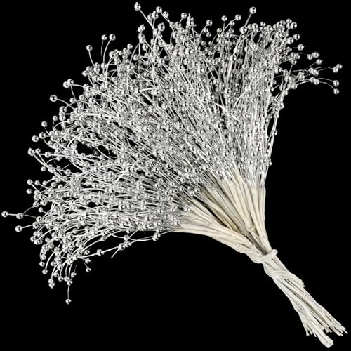 CHENXIN 50pcs Beaded Stick Bride Wedding Pearl Bouquet Party Decoration (Silver) - Image 1