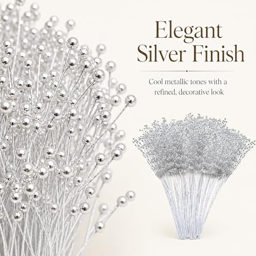 CHENXIN 50pcs Beaded Stick Bride Wedding Pearl Bouquet Party Decoration (Silver) - Image 2