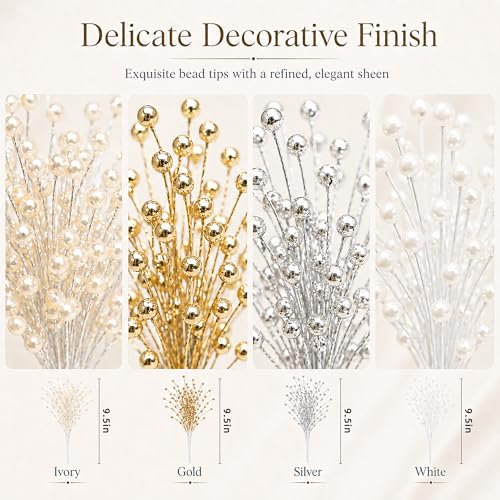 CHENXIN 50pcs Beaded Stick Bride Wedding Pearl Bouquet Party Decoration (Silver) - Image 4