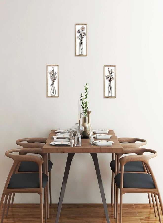 Pigort 3 Pieces Wooden Framed Floral Wall Arts - Farmhouse Flower Wall Art Natural Themed Home Wall Decors for Living Room Bedroom Dining Room Office 7.8x15.7 Inch (Brown) - Image 5