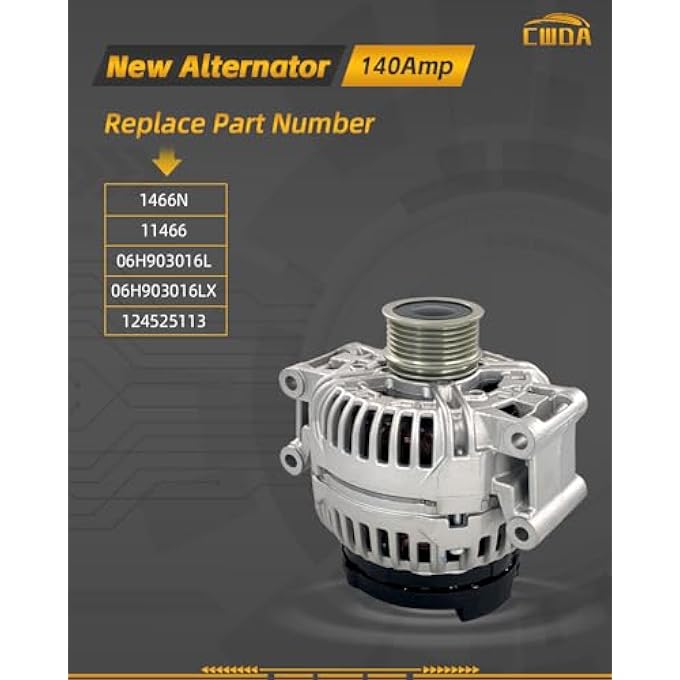 CWDA 06H903016L New Alternator 140Amp Compatible With Audi A4 A4 Quattro 2009-2012, A5 2010-2013, A5 Quattro 2010-2012, S4 10, Q5 2011-2012, 2.0L 3.0L 106H-903-016 06H-903-016LX - Image 2