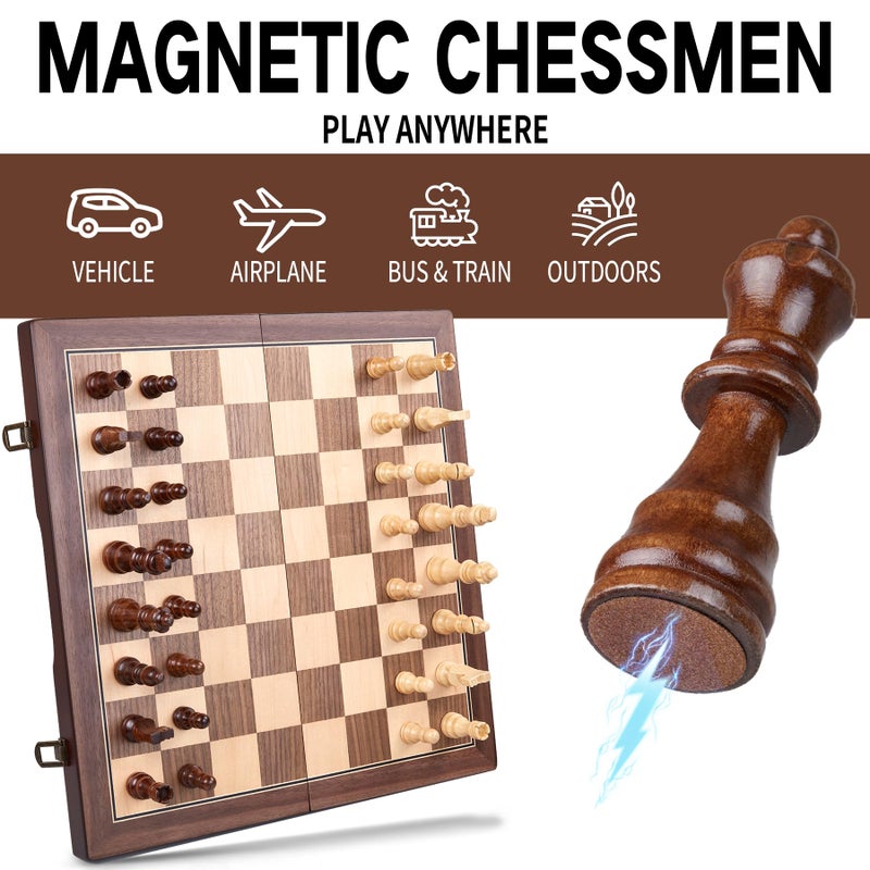 AMEROUS 15'' Magnetic Wooden Chess Set for Adults Kids - with Folding Board, Gift Package, Pieces Storage Slots, Handmade Pieces,Chess Board Game Set for Tournament Professional Beginner - Image 5