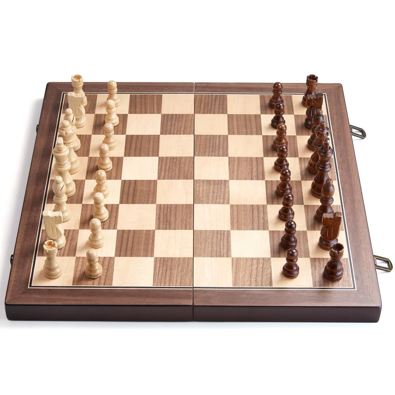 AMEROUS 15'' Magnetic Wooden Chess Set for Adults Kids - with Folding Board, Gift Package, Pieces Storage Slots, Handmade Pieces,Chess Board Game Set for Tournament Professional Beginner - Image 4