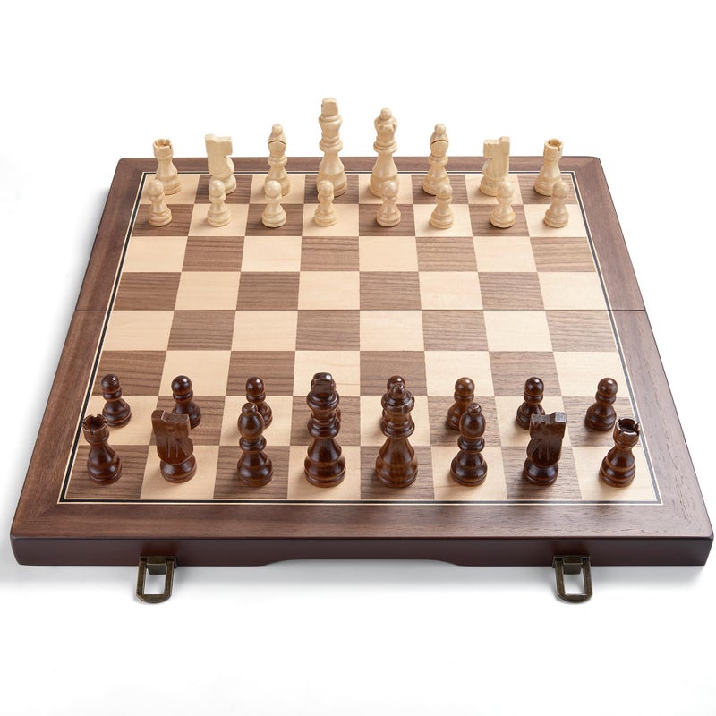 AMEROUS 15'' Magnetic Wooden Chess Set for Adults Kids - with Folding Board, Gift Package, Pieces Storage Slots, Handmade Pieces,Chess Board Game Set for Tournament Professional Beginner - Image 3