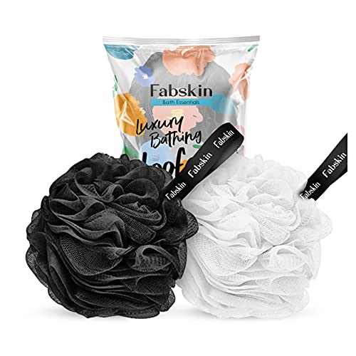 FABSKIN Loofah Body Scrubber for Bathing for Men and Women | Shower Body Bath Scrubber Exfoliator Luxury Bathing Round Loofah for Men and Women (Couples Pack of 2) - Black & White - Image 1