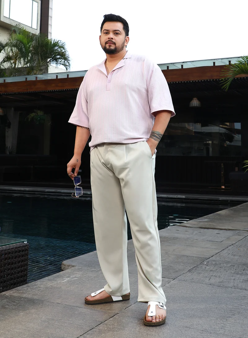 Instafab Plus Instafab Plus Men's Baby Pink Coil-Tactile Cuban Polo T-Shirt For Casual Wear | Polo Neck | Short Cuffed Sleeves | Half-Button Closure | Plus Size T-Shirt Crafted With Comfort Fit For Everyday Wear