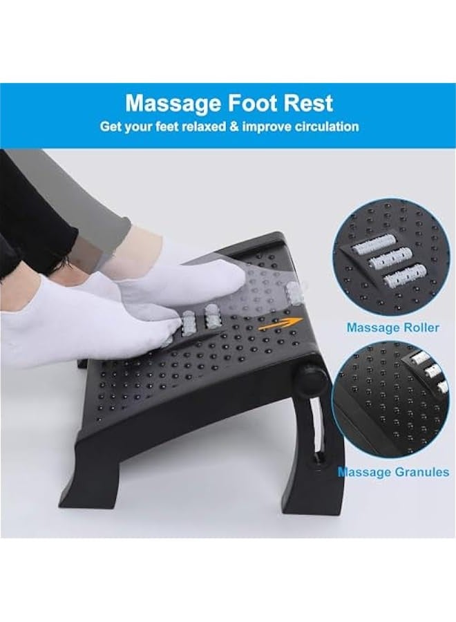 TRASSLE Foot Rest for Under Desk, Foot Stool -6 Height Adjustable with Massage Surface and Roller for Home Office, All Ages - Image 3
