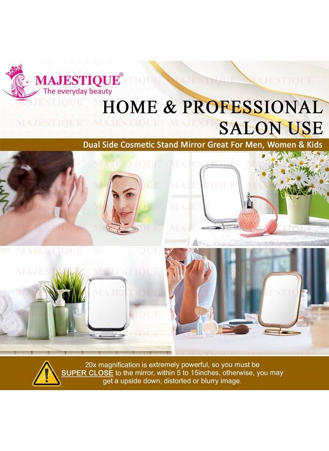 MAJESTIQUE MAJESTIQUE Tabletop Mount Double Side Makeup Mirror, 1X/20X Square Zoom Mirror, Vanity Mirror With Stand For Desk Table Camping Travel Personal, 180 Degree - Multicolor  - Image 5