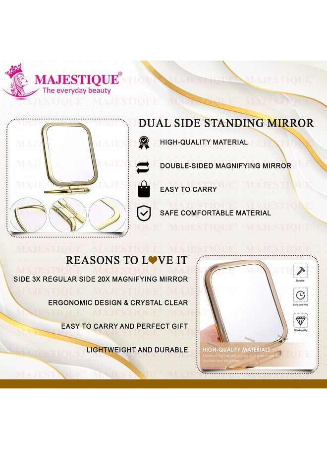 MAJESTIQUE MAJESTIQUE Tabletop Mount Double Side Makeup Mirror, 1X/20X Square Zoom Mirror, Vanity Mirror With Stand For Desk Table Camping Travel Personal, 180 Degree - Multicolor  - Image 3