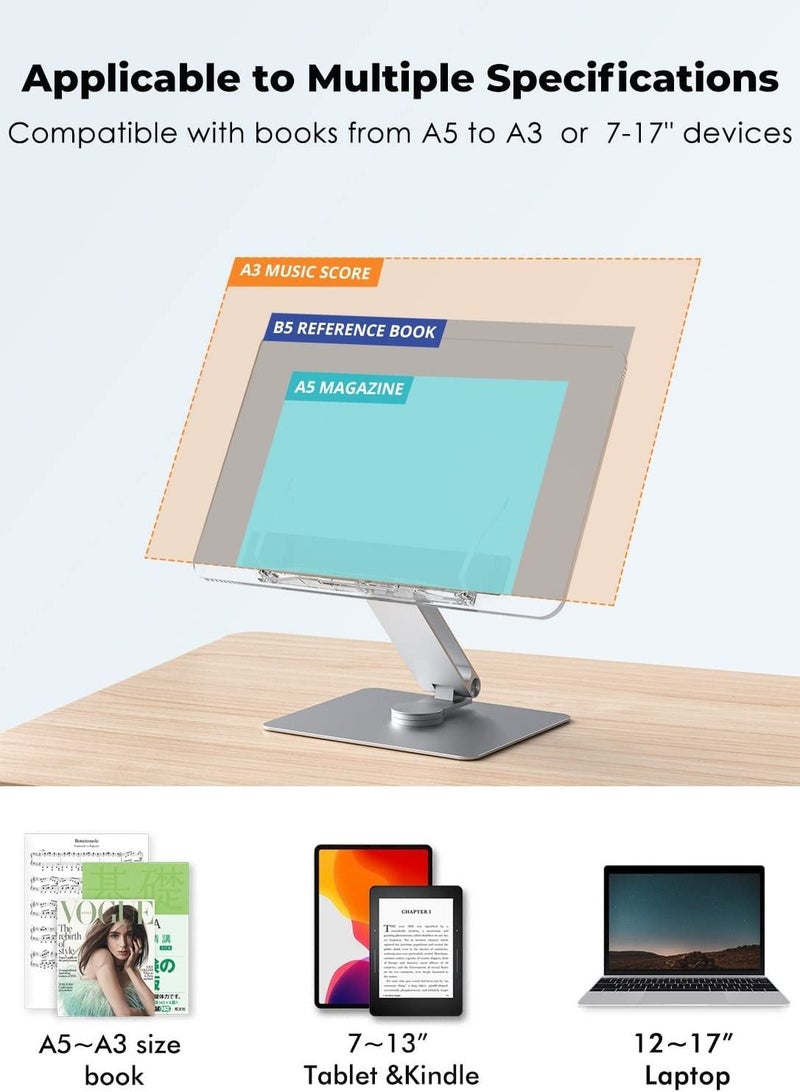 عام حامل كمبيوتر محمول ، حامل كتب للقراءة ، حامل كتب الطبخ ، ارتفاع وزاوية قابلة للتعديل ، قاعدة دوارة 360 درجة ، ألمنيوم ، قابل للطي ، محمول ، للمكتب ، المطبخ ، الكتب المدرسية ، الوصفة ، المجلة ، الكمبيو - Image 5