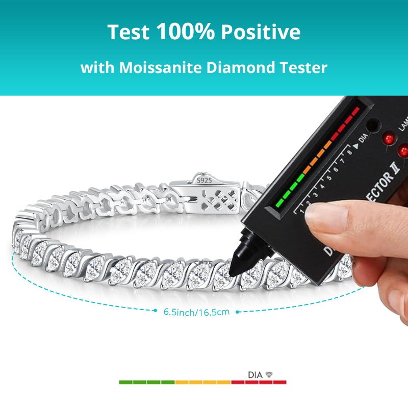 LOIPURI Moissanite Tennis Bracelets for Women Wave Marquise Cut D Color VVS1 Moissanite White Gold Plated Sterling Silver Tennis Bracelet Hypoallergenic Bezel Setting 6.5/7 In Ideal Gift for Her - Image 5