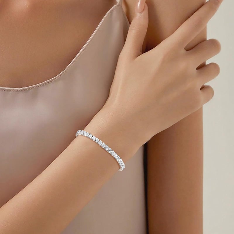 LOIPURI Moissanite Tennis Bracelets for Women Wave Marquise Cut D Color VVS1 Moissanite White Gold Plated Sterling Silver Tennis Bracelet Hypoallergenic Bezel Setting 6.5/7 In Ideal Gift for Her - Image 2
