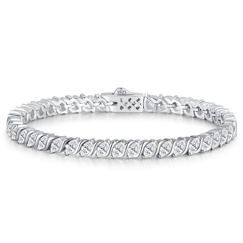 LOIPURI Moissanite Tennis Bracelets for Women Wave Marquise Cut D Color VVS1 Moissanite White Gold Plated Sterling Silver Tennis Bracelet Hypoallergenic Bezel Setting 6.5/7 In Ideal Gift for Her - Image 1