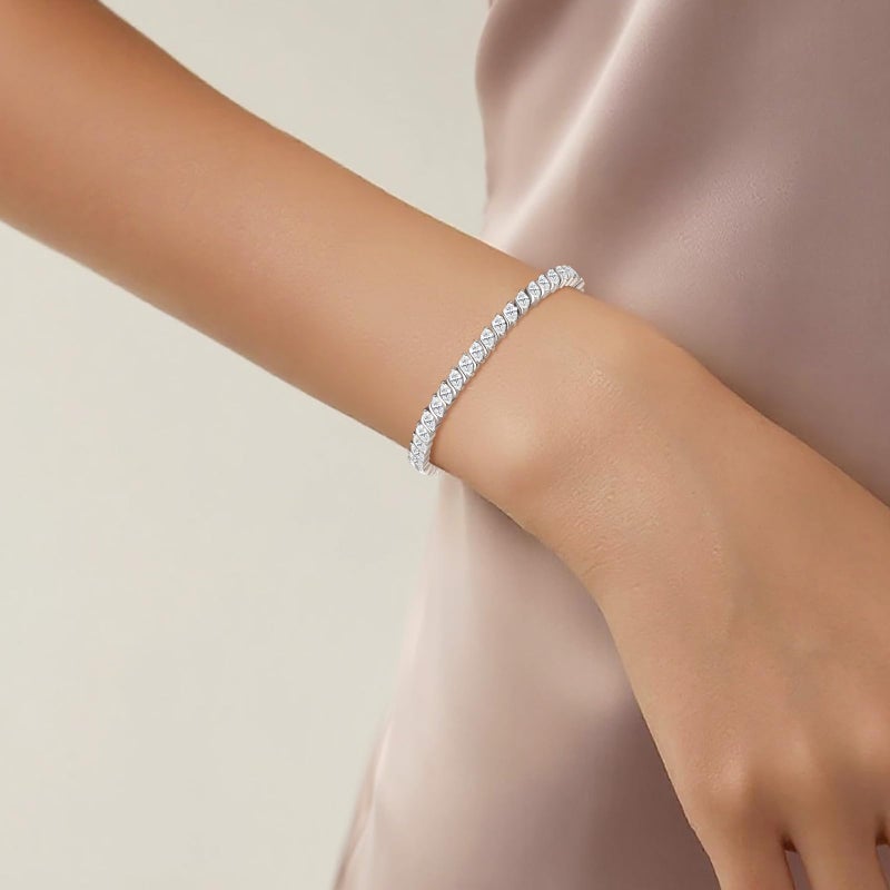 LOIPURI Moissanite Tennis Bracelets for Women Wave Marquise Cut D Color VVS1 Moissanite White Gold Plated Sterling Silver Tennis Bracelet Hypoallergenic Bezel Setting 6.5/7 In Ideal Gift for Her - Image 3
