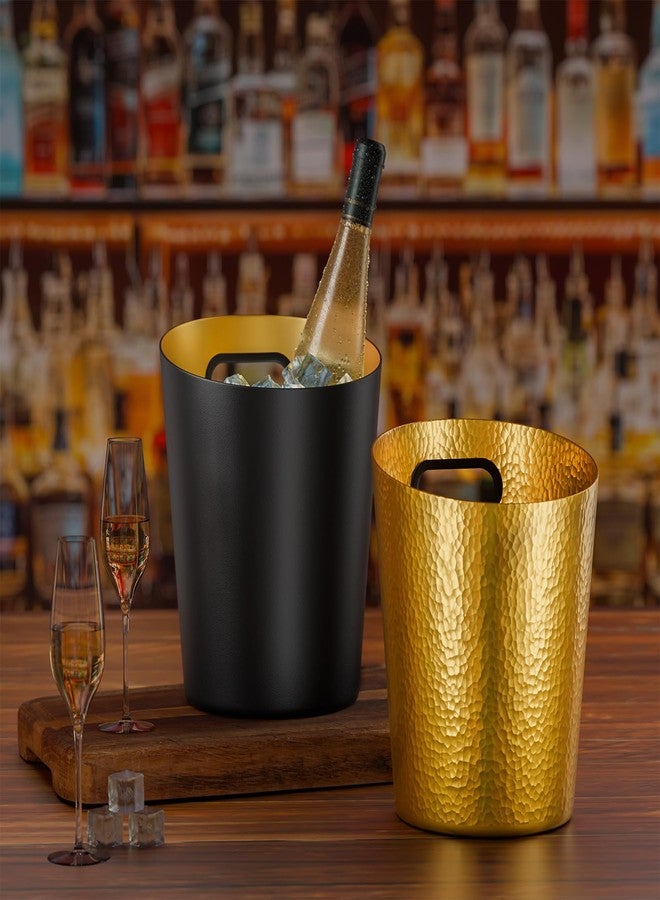 Otoolling Black Champagne Ice Bucket 5-Quart(4.7 L) Metal Doublewall Hammered Stainless Steel Wine Bucket for Bar, Party, Wedding, Banquet, Outdoor BBQ(Oblique Mouth) - Image 4