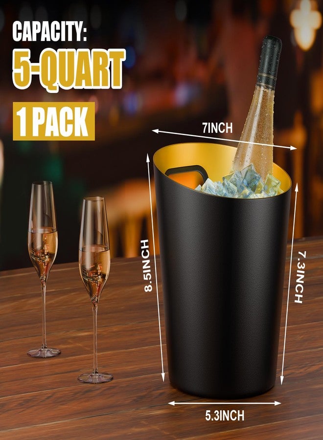 Otoolling Black Champagne Ice Bucket 5-Quart(4.7 L) Metal Doublewall Hammered Stainless Steel Wine Bucket for Bar, Party, Wedding, Banquet, Outdoor BBQ(Oblique Mouth) - Image 2