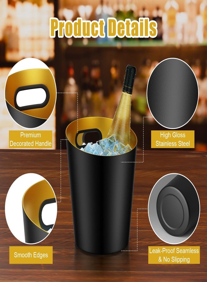 Otoolling Black Champagne Ice Bucket 5-Quart(4.7 L) Metal Doublewall Hammered Stainless Steel Wine Bucket for Bar, Party, Wedding, Banquet, Outdoor BBQ(Oblique Mouth) - Image 3