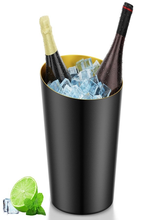 Otoolling Black Champagne Ice Bucket 5-Quart(4.7 L) Metal Doublewall Hammered Stainless Steel Wine Bucket for Bar, Party, Wedding, Banquet, Outdoor BBQ(Oblique Mouth) - Image 1