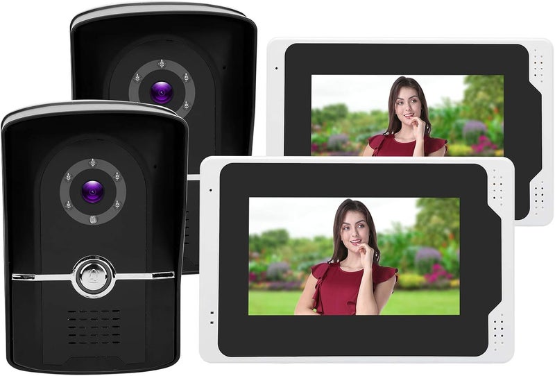 klarako 1080P WiFi Video Doorbell System, 2*Doorbell with 110° Night Camera, 2 * 7in TFT Monitors, App Remote Door Entry System (US Plug) - Image 1