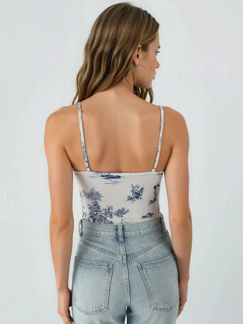 Hiccup Blue V-neck Patterned Bodysuit for Women | Best Price UAE
