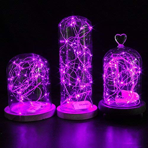 CYLAPEX 6 Pack Fairy Lights Battery Operated 7ft 20 LED Mini String Lights Silver Wire Firefly Starry Moon Twinkle Lights for Halloween Mason Jars Party Christmas Centerpiece Table Decorations, Purple - Image 5