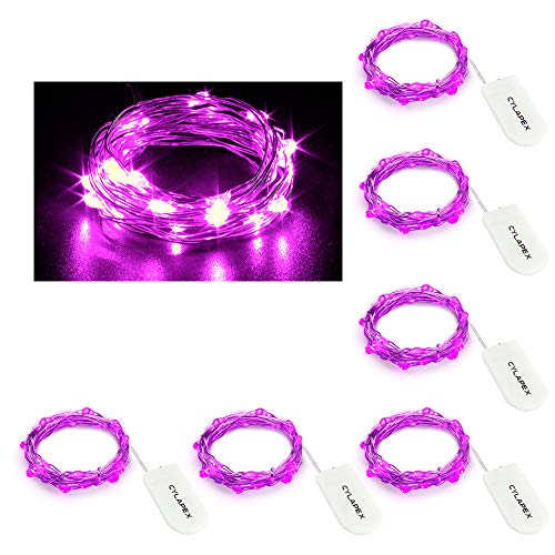 CYLAPEX 6 Pack Fairy Lights Battery Operated 7ft 20 LED Mini String Lights Silver Wire Firefly Starry Moon Twinkle Lights for Halloween Mason Jars Party Christmas Centerpiece Table Decorations, Purple - Image 1