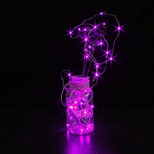 CYLAPEX 6 Pack Fairy Lights Battery Operated 7ft 20 LED Mini String Lights Silver Wire Firefly Starry Moon Twinkle Lights for Halloween Mason Jars Party Christmas Centerpiece Table Decorations, Purple - Image 2
