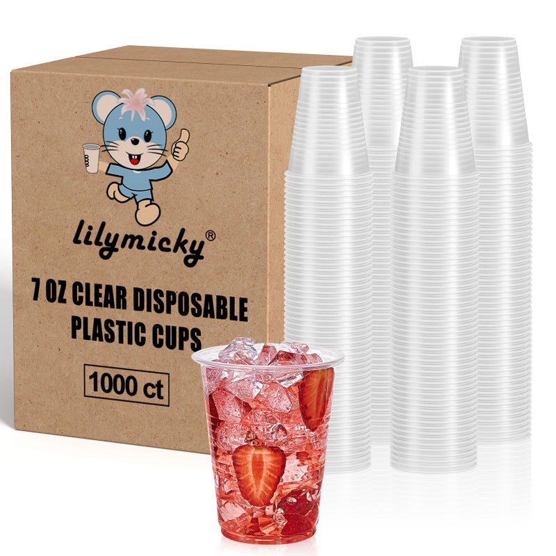 Lilymicky 1000 PACK 7 oz Clear Plastic Cups 7 Ounce Disposable Drinking Cups for Birthday Parties Picnics Ceremonies and any Events
