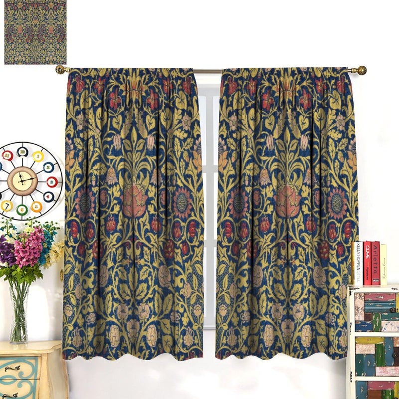 GoDazzling Retro Bohemian William Morris Plant Floral Blackout Window Curtains, Abstract Vintage Country Floral Leaf Pattern Print Window Drapes, for Bedroom Living Room 21(W)*45(L) 2 Panels - Image 3
