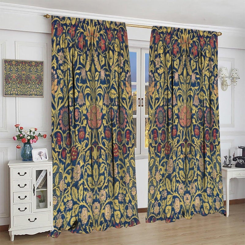 GoDazzling Retro Bohemian William Morris Plant Floral Blackout Window Curtains, Abstract Vintage Country Floral Leaf Pattern Print Window Drapes, for Bedroom Living Room 21(W)*45(L) 2 Panels - Image 4