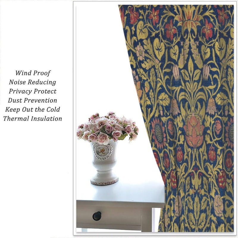 GoDazzling Retro Bohemian William Morris Plant Floral Blackout Window Curtains, Abstract Vintage Country Floral Leaf Pattern Print Window Drapes, for Bedroom Living Room 21(W)*45(L) 2 Panels - Image 5