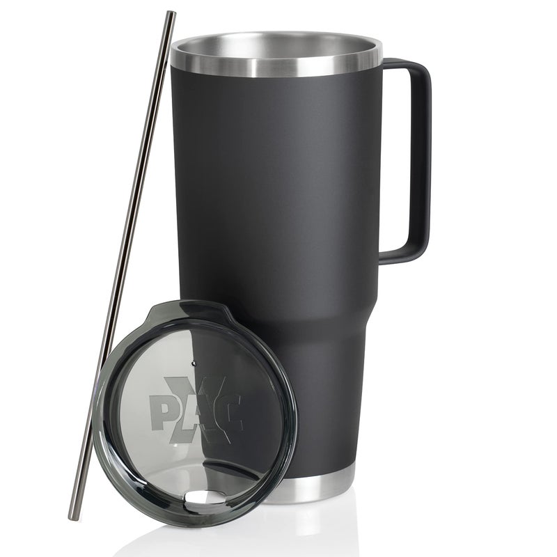 XPAC Double Vacuum Wall Stainless Steel Tumbler with Lid 64 Ounce With Handle Black Fits in a 4 Wide Car Beverage Holder