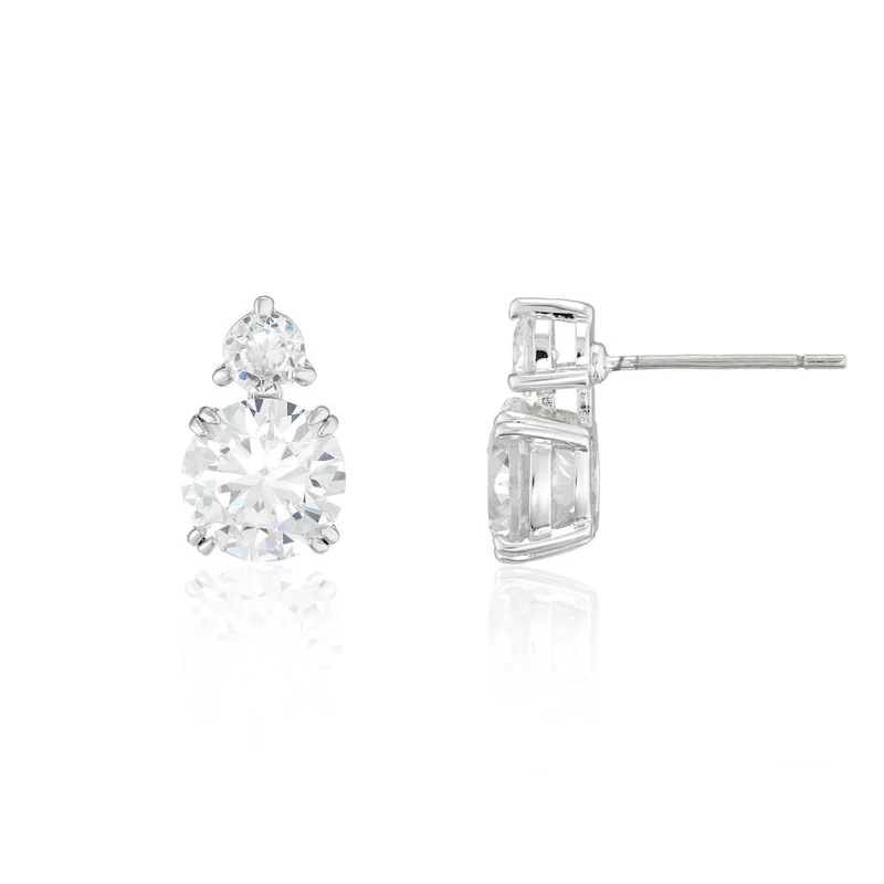 باكلي لندن BUCKLEY LONDON THE CARAT COLLECTION - CLEAR ROUND DOUBLE DROP EARRINGS