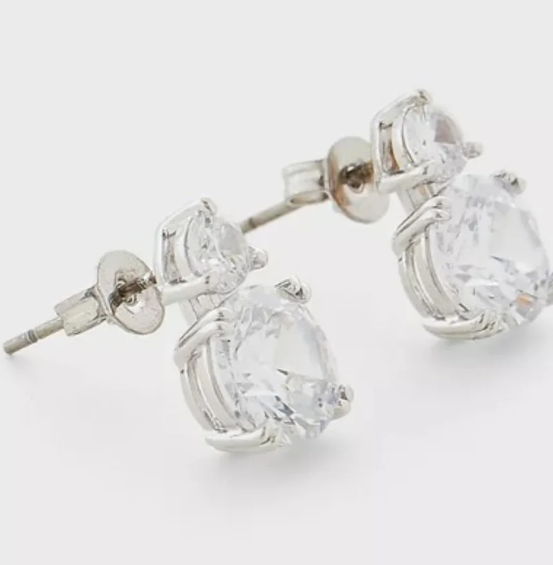باكلي لندن BUCKLEY LONDON THE CARAT COLLECTION - CLEAR ROUND DOUBLE DROP EARRINGS