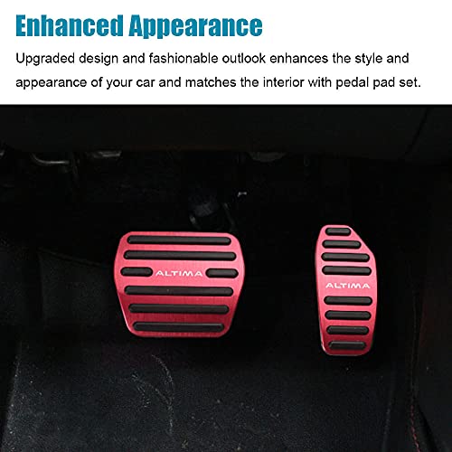 LEXLEY 2PCS Anti-Slip Aluminum Brake Gas Pedal Pads,Auto No Drilling Accelerator Pedal Covers For Nissan Altima 2019 2020 2021 2022 2023 2024 2025-RED - Image 5