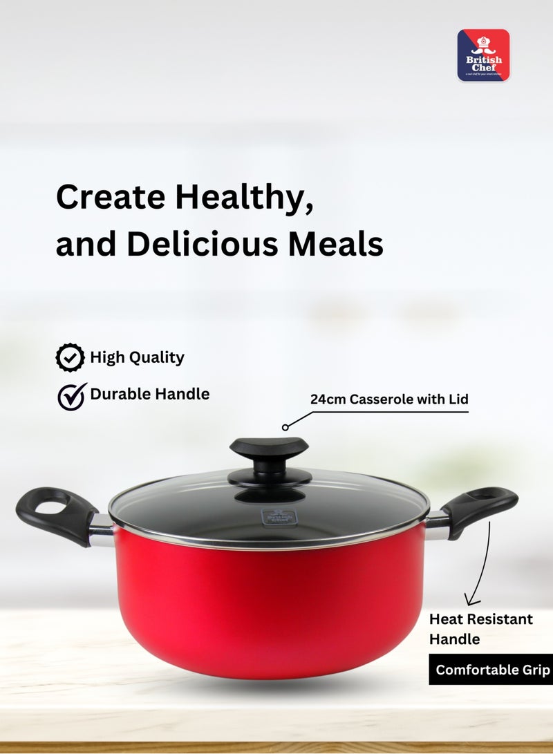 British Chef 9 Piece Nonstick Cookware Set,  Casserole + Lid, Saucepan + Lid, frypan, Nylon Turner, Nylon Ladle - Image 2