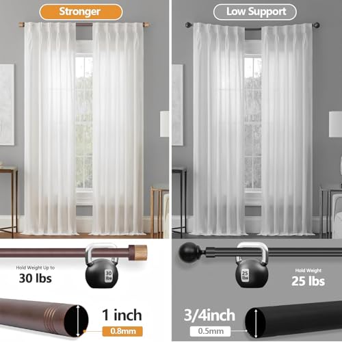 QITERI Bronze Curtain Rods for Windows 72 to 144 Inches(6-12ft),1 inch Adjustable Window Curtain Rods with Imitation Wood Grain Finials,Heavy Duty Decorative Drapery Rod for Bedroom,Kitchen and patio - Image 4