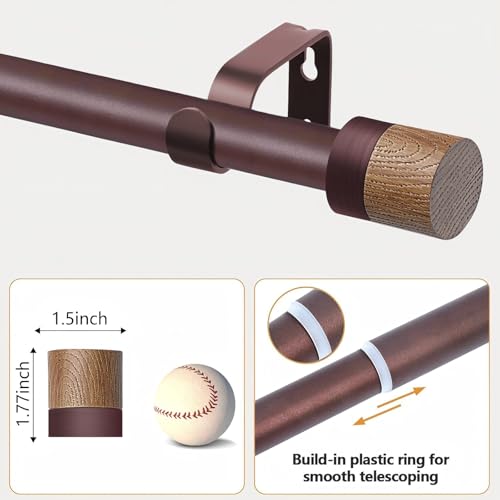 QITERI Bronze Curtain Rods for Windows 72 to 144 Inches(6-12ft),1 inch Adjustable Window Curtain Rods with Imitation Wood Grain Finials,Heavy Duty Decorative Drapery Rod for Bedroom,Kitchen and patio - Image 3