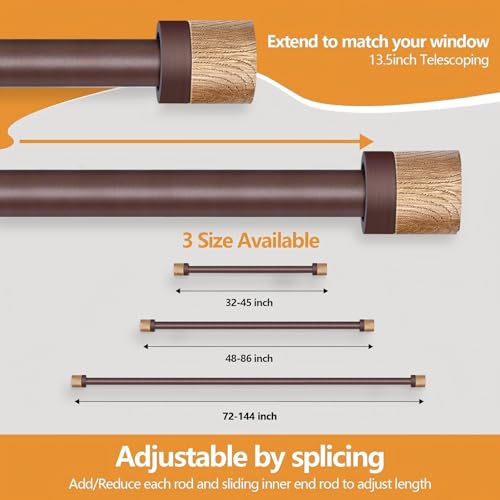 QITERI Bronze Curtain Rods for Windows 72 to 144 Inches(6-12ft),1 inch Adjustable Window Curtain Rods with Imitation Wood Grain Finials,Heavy Duty Decorative Drapery Rod for Bedroom,Kitchen and patio - Image 5
