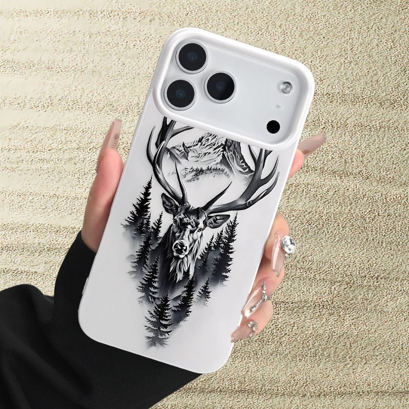 حافظة هاتف لـ iPhone 16 Pro Max بنمط غابة الأيل الجبلية البيضاء، حماية متينة مقاومة للصدمات والسقوط، سطح غير قابل للانزلاق، عدسة عالية الشفافية - Image 3