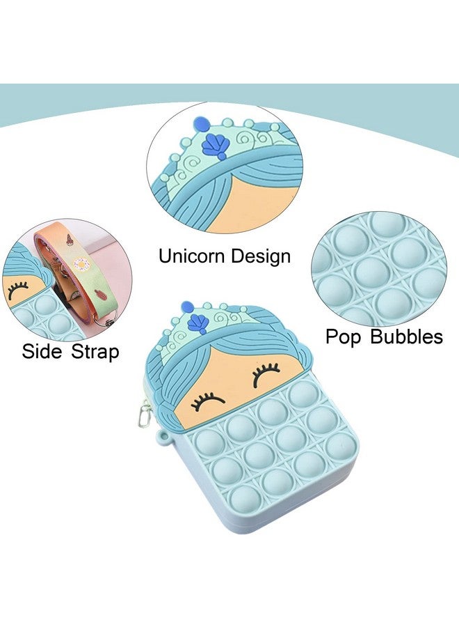 Syga SYGA Children Pop It Fidget Princess Silicone Bag Kids Push Popper Educational Decompression Bubble Shoulder Bag (Baby Blue)  - Image 4