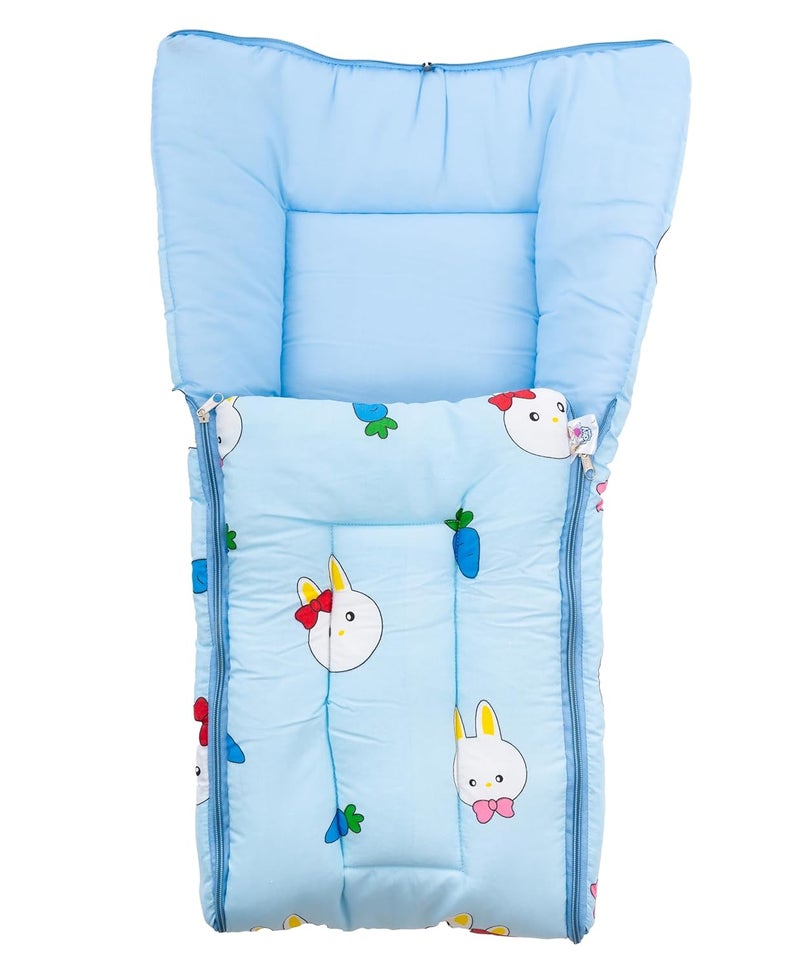 Baby Basket Baby Basket 09 Months New Born Baby Unisex Cotton Carry BagSleeping Bag 3 in 1 Baby Bed Carry Nest for Infant Bunny Print Blue  - Image 3